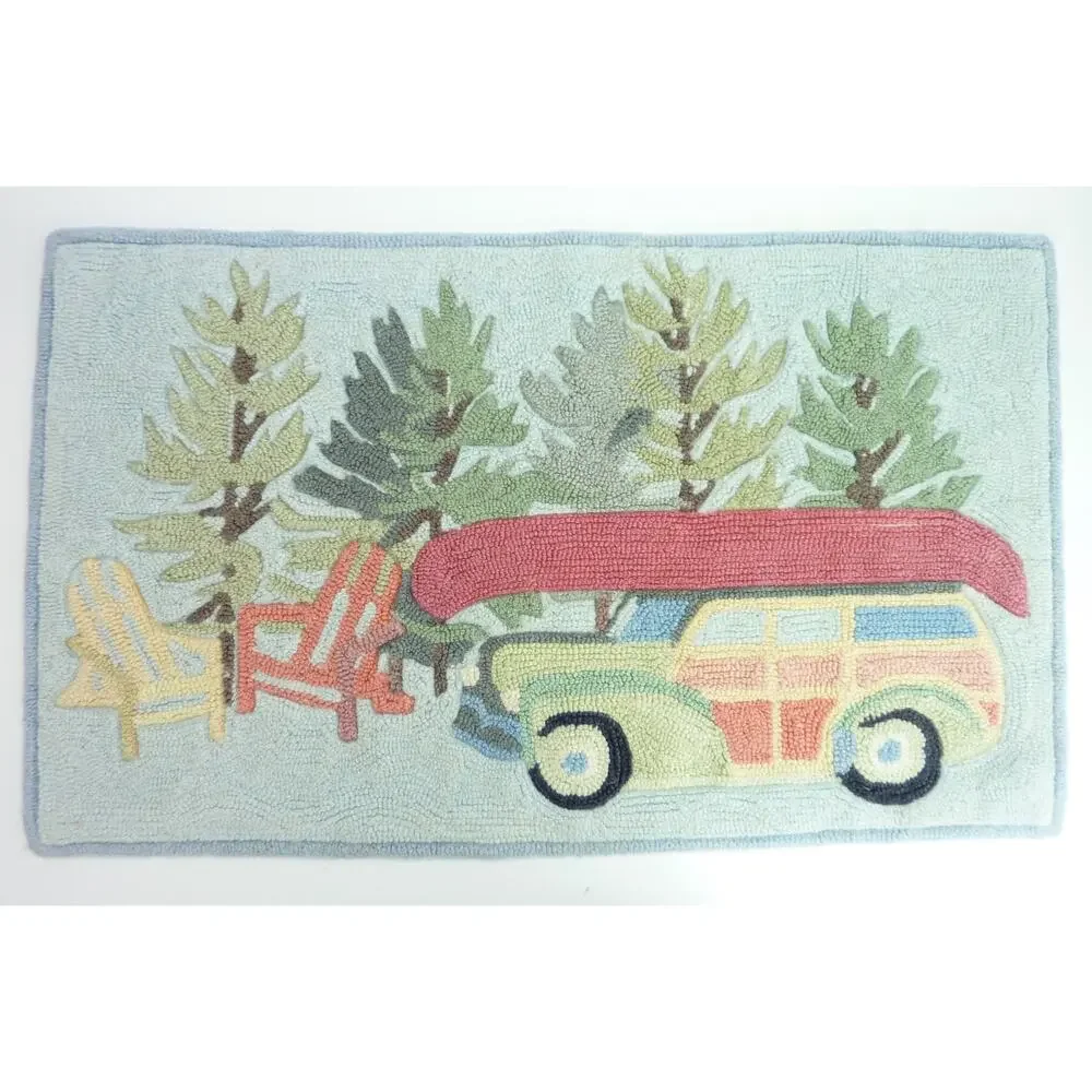 Vintage Hooked Camper Rug Countrycore Canoe Lawn Chair Small Rug Carpet Bath Mat